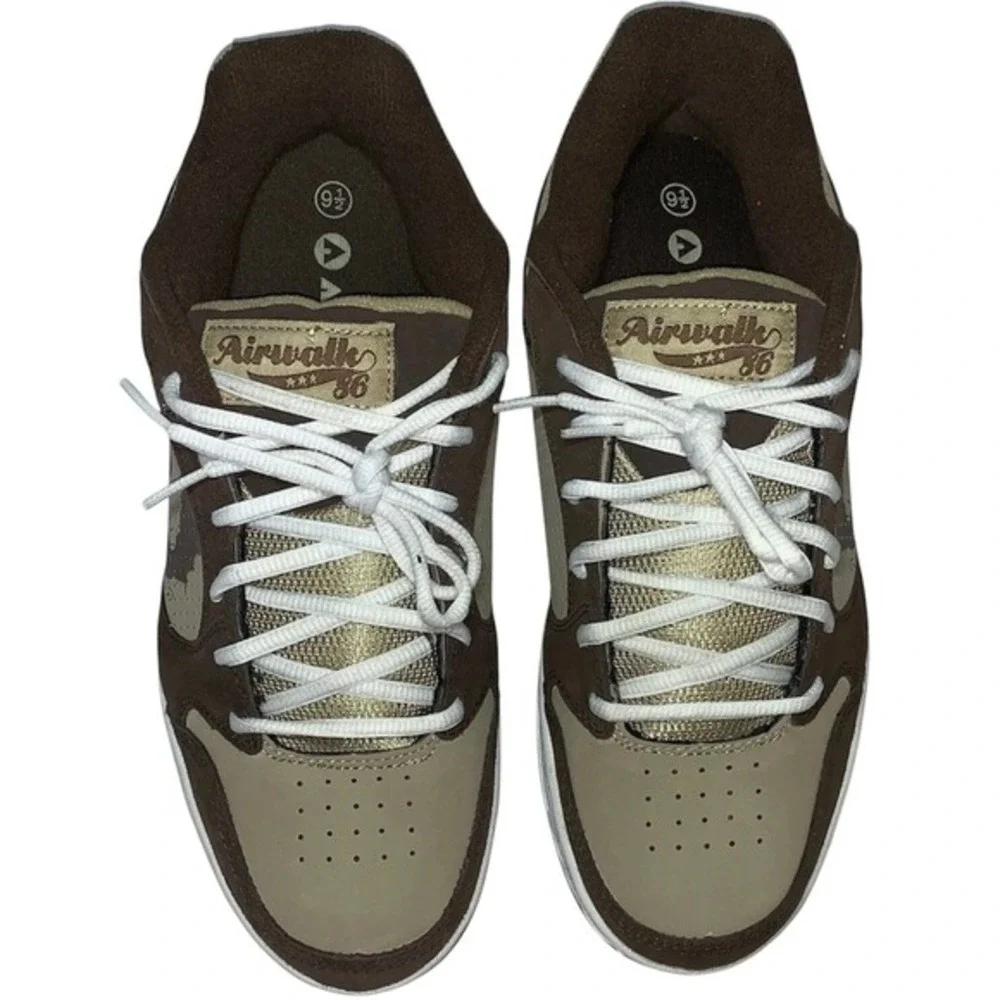 Y2K Airwalk 86 Ollie Big A Men's 9.5 Vtg 2001 Skate Shoe‎ Tan/Brown New Unused